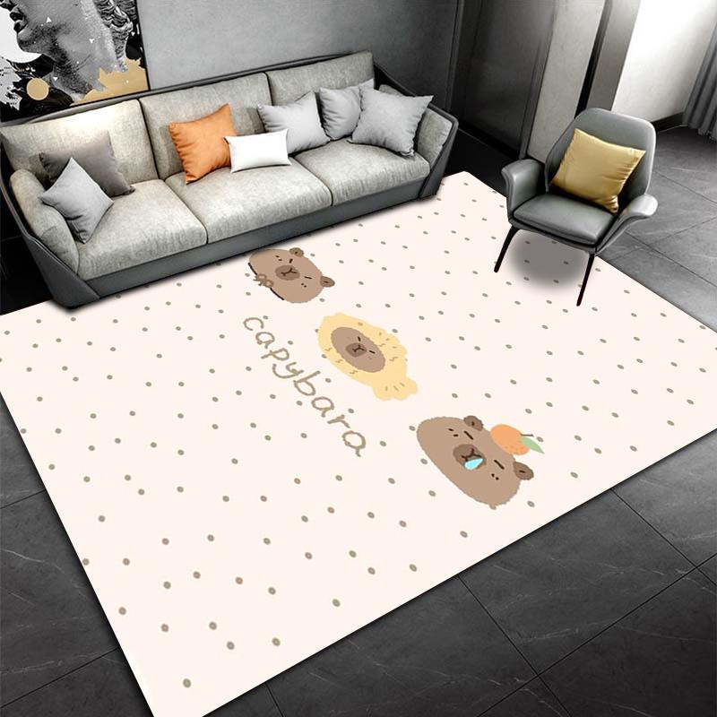 "Cartoon Capybara Pattern Carpet Beige Dotted Soft Floor Mat" Suitable for use as an anti-slip for living room bedroom sofas