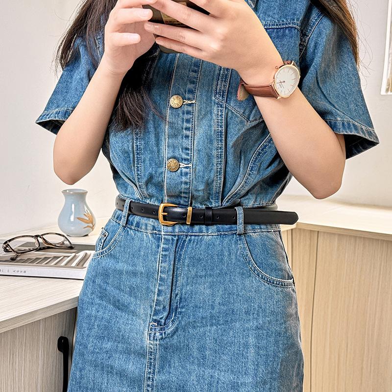 Guangzhou Top Layer Cowhide Thin Belt for Women Fashion Versatile Genuine Leather Korean Belt for Women High End Decorative Cowhide Belt