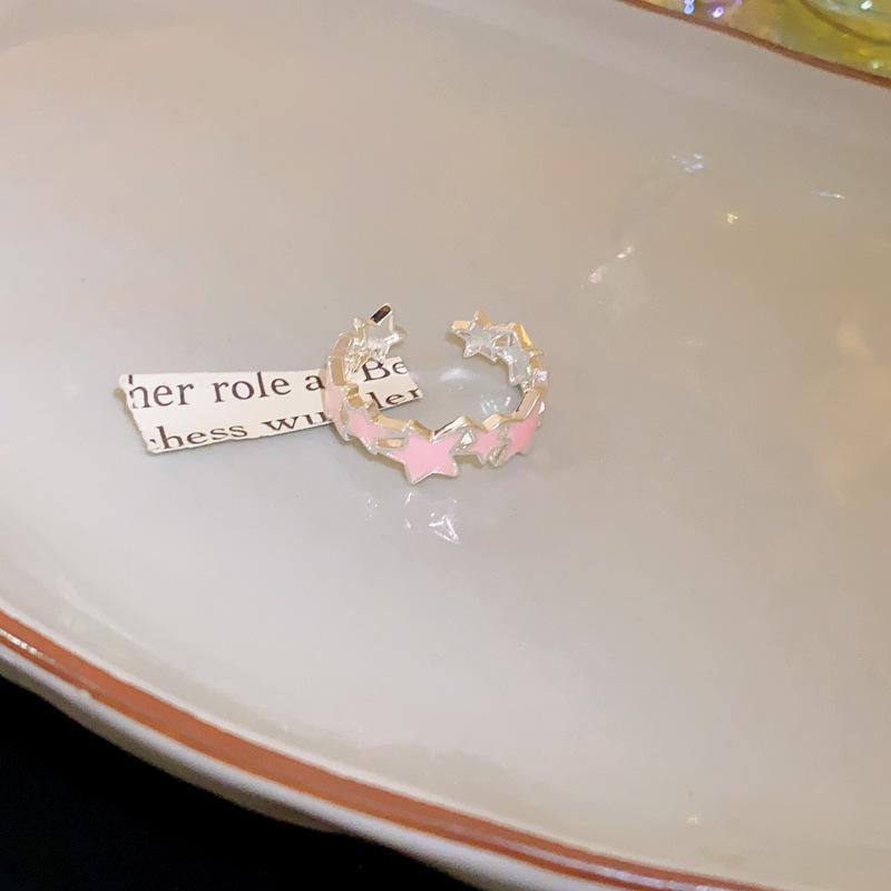 New  Colorful Enamel Pink Star Rings for Women Girls Cool Sweet Y2K Blue Twisted Star Open Ring Party Gifts Jewelry