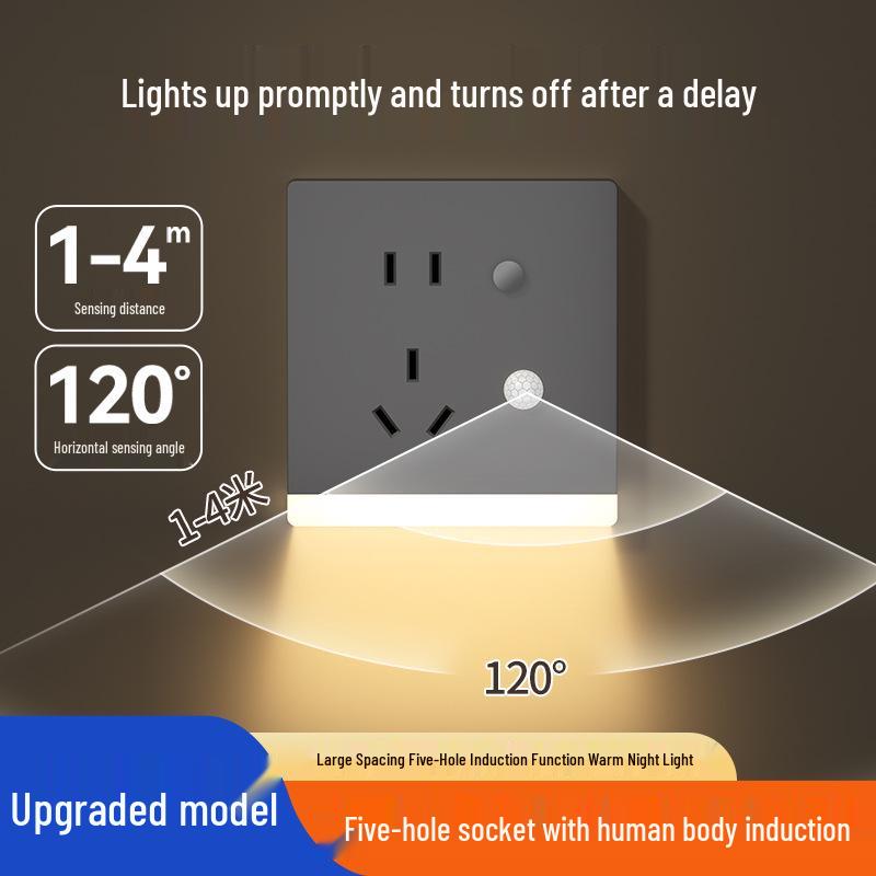 LED Night Light Socket with Motion Sensor, Recessed 86-Type for Floor, Staircase, Corridor, or Bedside.