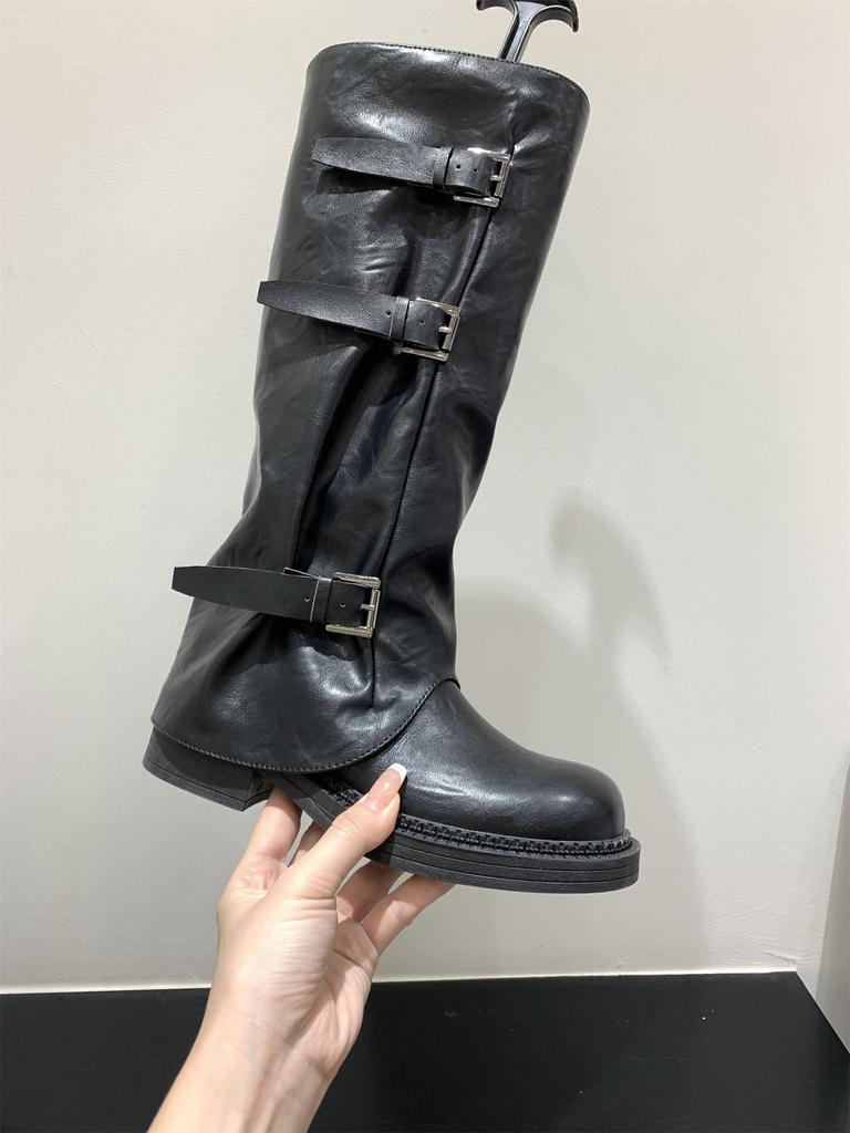 Thick-soled brown Maillard long knight boots women's boots 2025 new autumn and winter black locomotive medium boots