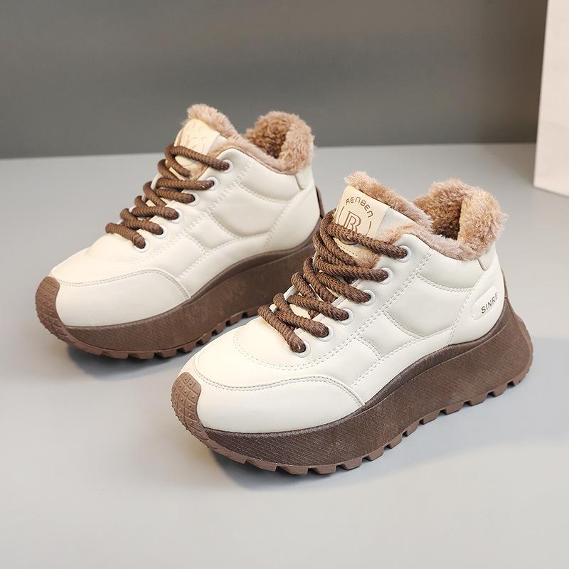 Ladies Winter Faux Fur Lined High Top Sneakers Outdoor Anti Slip Snow Boots Warm Fleece Lined Short Booties Faux Leather Ankle Boots