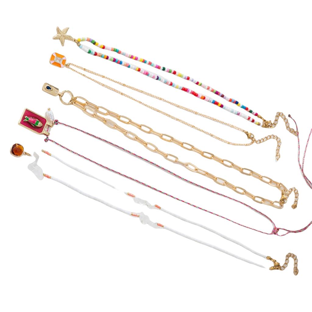 5PCS Multicolor Beach Themed Beaded Necklaces for Women Handwoven Clavicle Chains Vocation Holiday Accessories