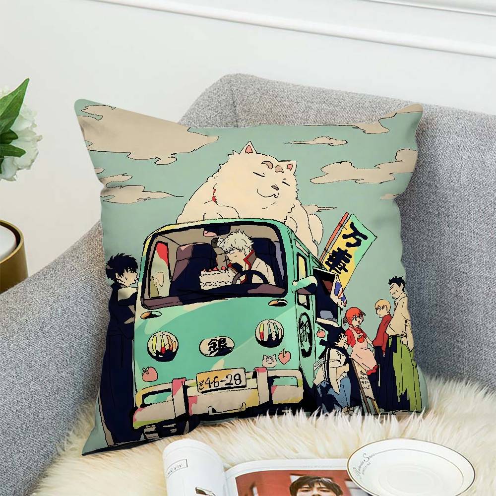 Poszewka na poduszkę z animacji Gintama Dwustronny nadruk Poszewka na poduszkę 45x45 Dekoracyjne poduszki Sofa Wystrój domu Miękka poszewka