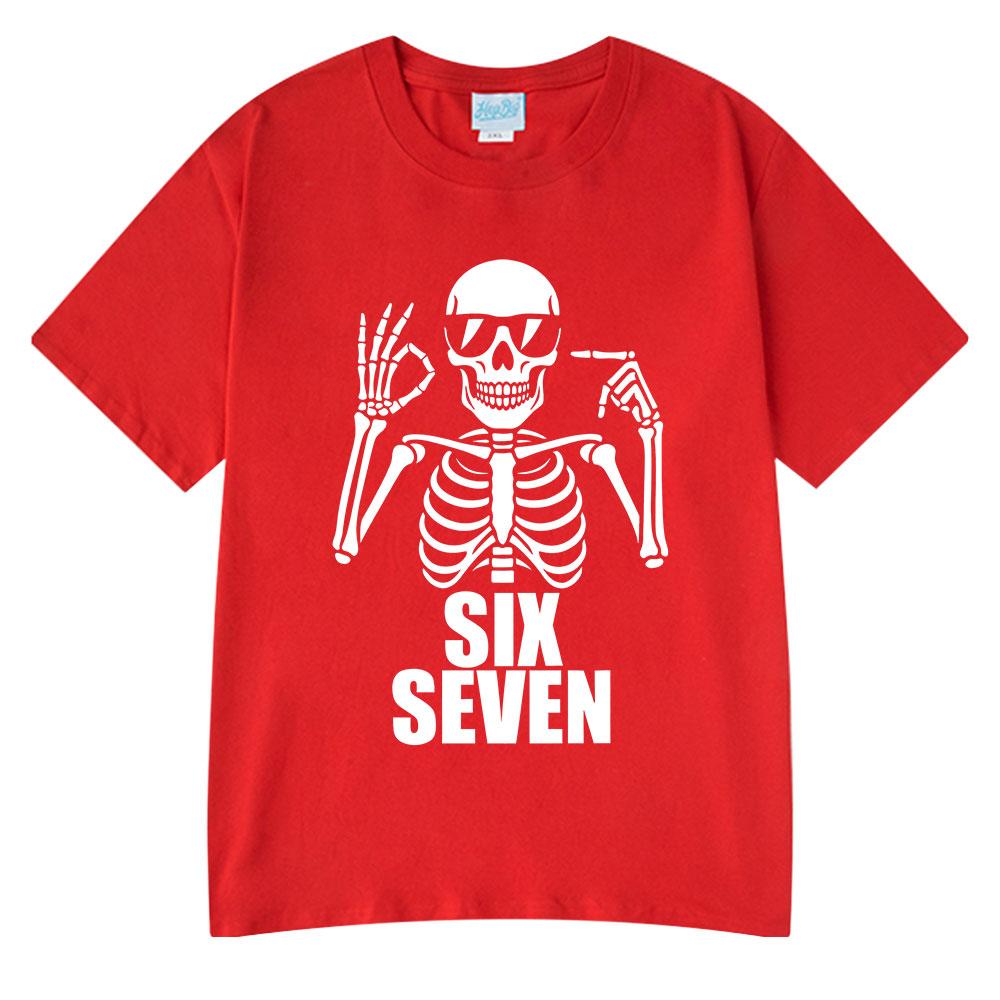 Six Seven 67 Funny Skeleton Hands Meme T Shirts Unisexs Women Clothing Fashion Cotton Casual Short Sleeve Tshirt Streetwear M