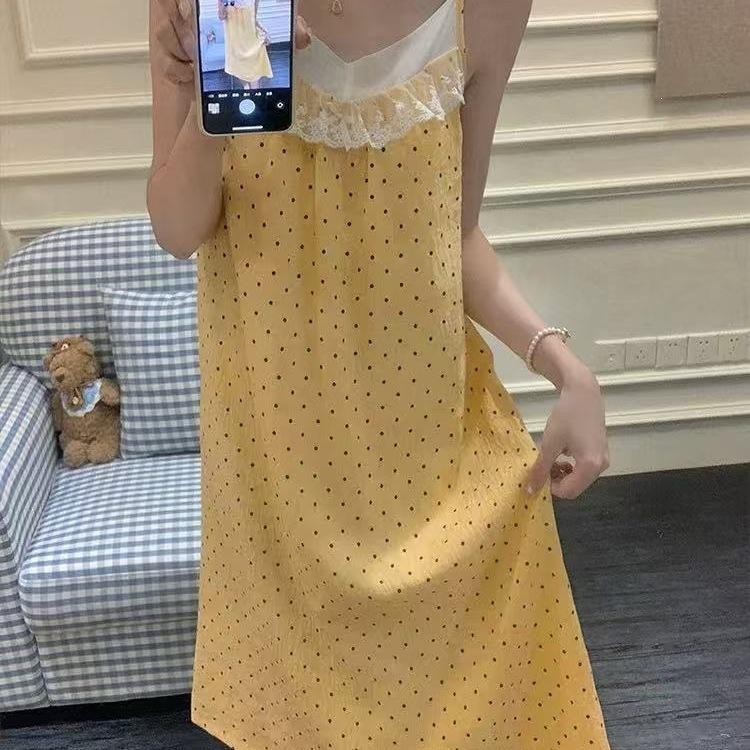 [With chest pad] Pure desire girl nightdress with chest pad summer women's pajamas, new models can be worn outside casual loungewear