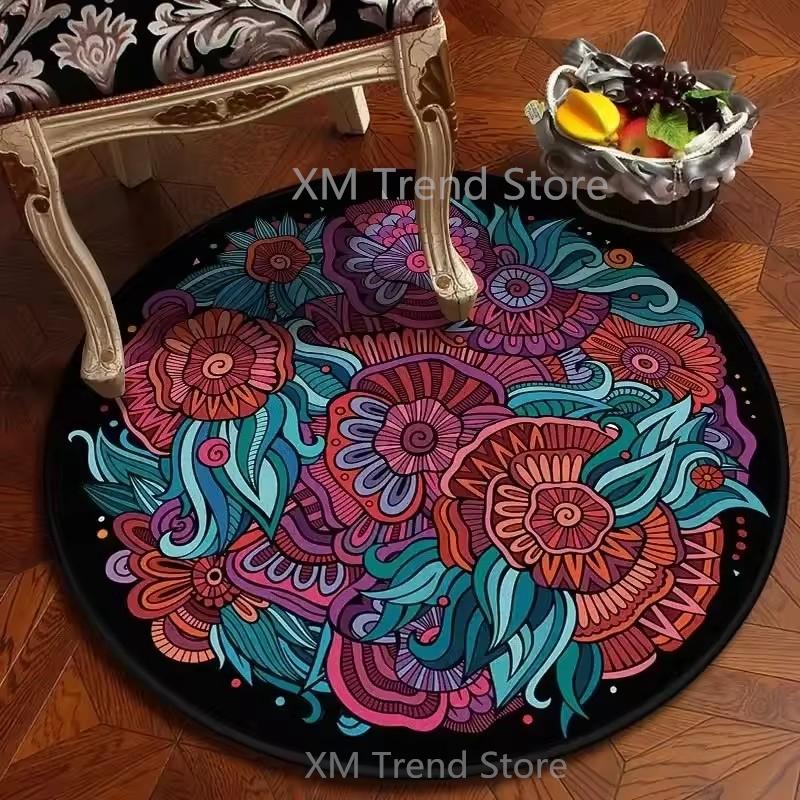 Round Circle Mandala Area Rug Carpet Bedroom Living Room Floor Doormats Decorative Chair Cushions Mat Floral Alfombra Home Decor