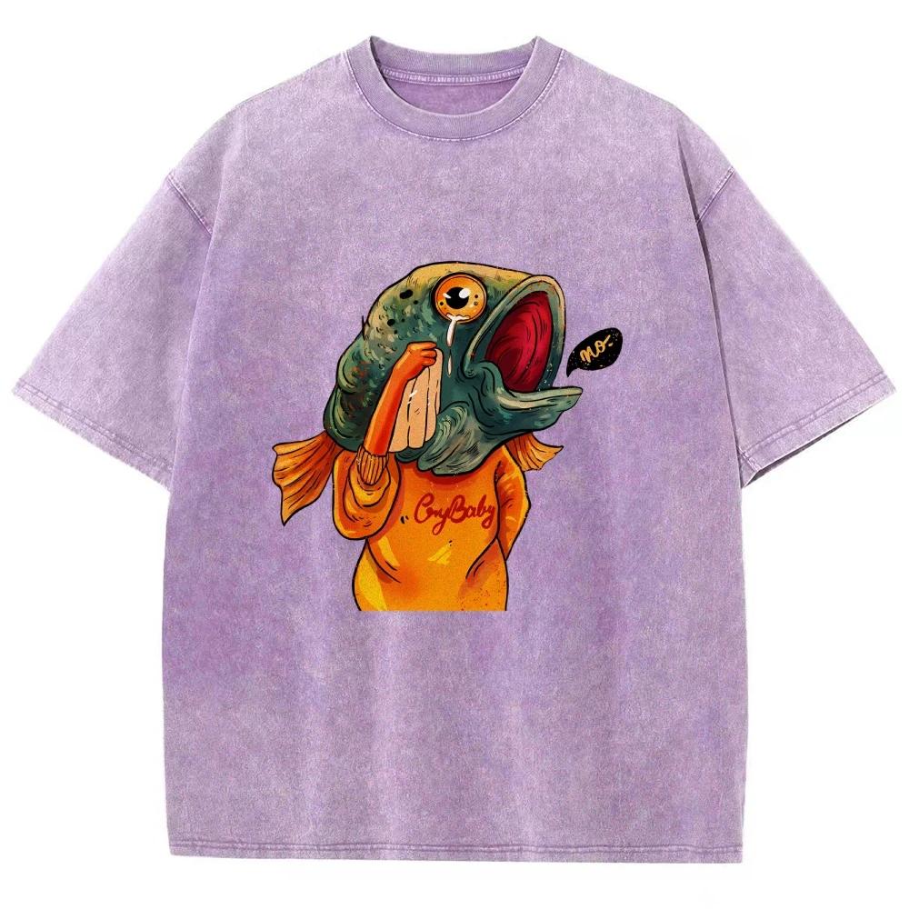 Funny Fish T Shirts Unisex Washed Tees Men Women Short Sleeve T-shirts Cotton T-shirt Streetwear Harajuku Graphic T Shirts