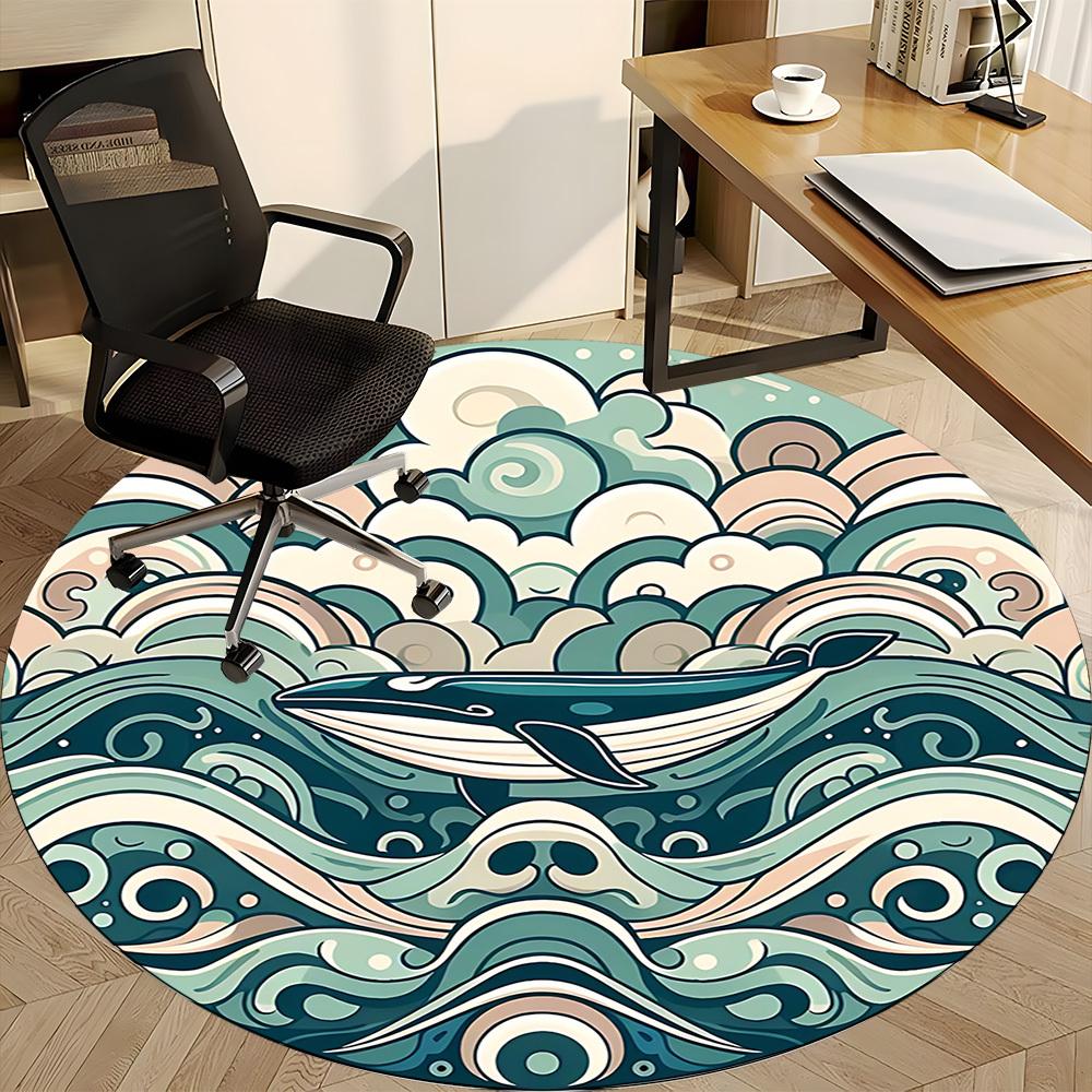1pc Whale Ocean Office Round Area Rug, Mat Suitable For Office, Under Office Chairs Bedroom Living Room Home Decor, Room Deco