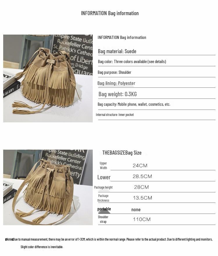 Fashion Soft Velour Tassel Drawstring Women's Crossbody Bucket Bag