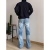 High Street Denim Pants For Men, Retro Distressed, Loose Straight Leg Pants, Wide Leg Sports Pants, Trendy