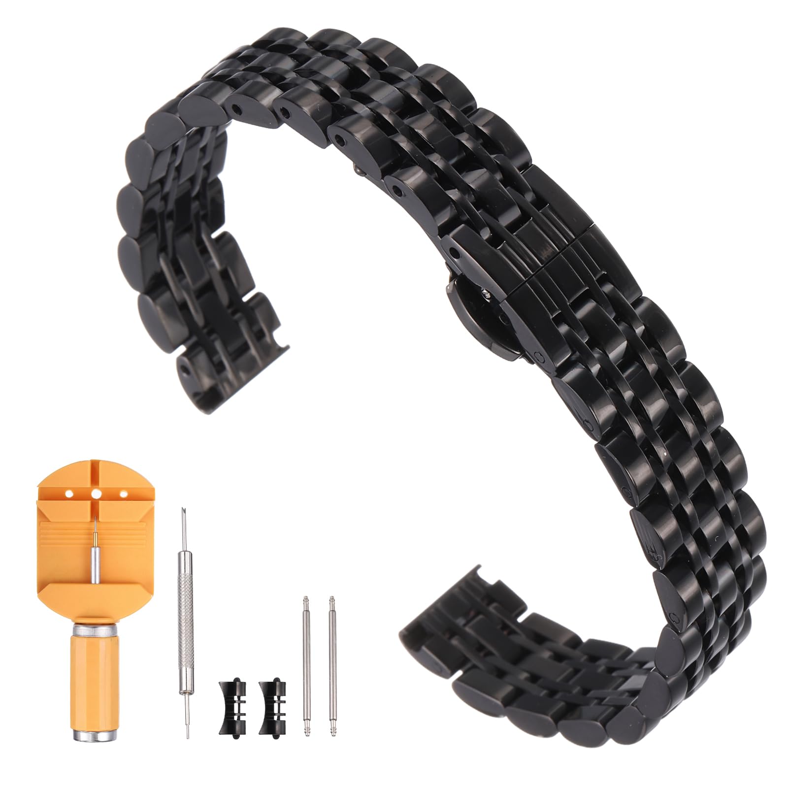 

[uxcell] Stainless Steel Watch Band 12mm Quick Release Metal Finish Replacement Butterfly Buckle Watch Strap with Removal Tool Men s Women s Black