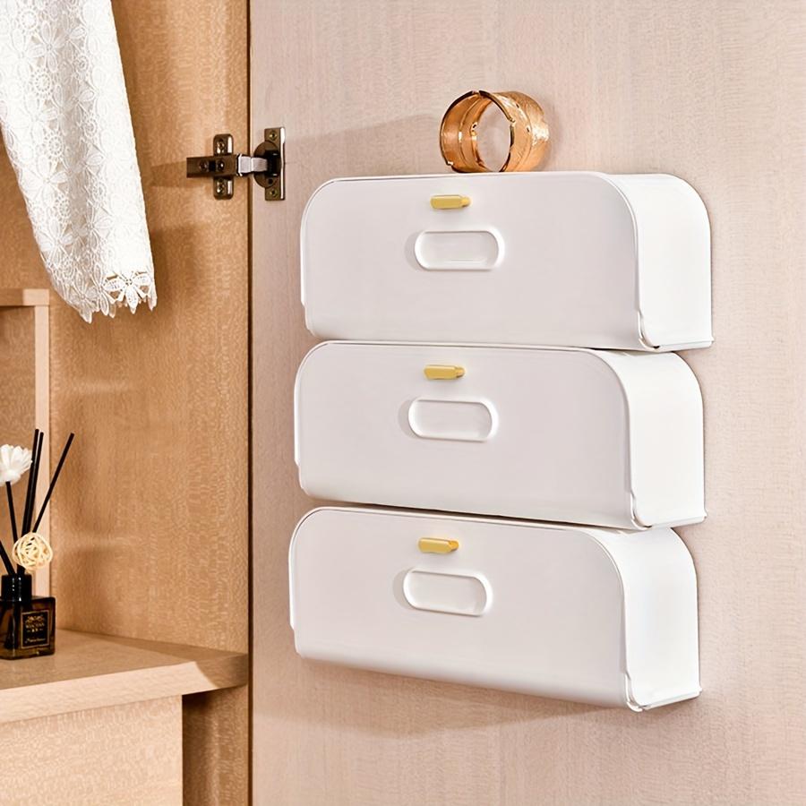 Lightweight White Wall-Mounted 1pc Drawer Organizer - Plastic Storage Box with Partitioned Sections and Golden Handles -for Home Wardrobe Organization
