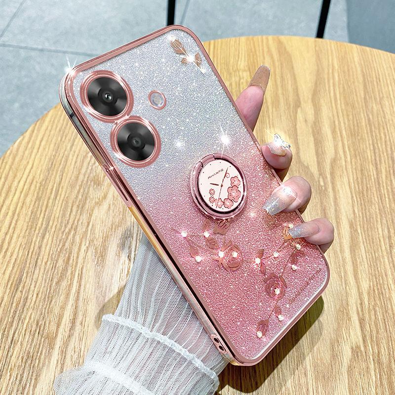 

Realme Note60 Mobile Phone Case Gradual Change Eternal Flower Anti-drop Ultra-thin Silicone Cover Gradual Change Glitter with Bracket Note60