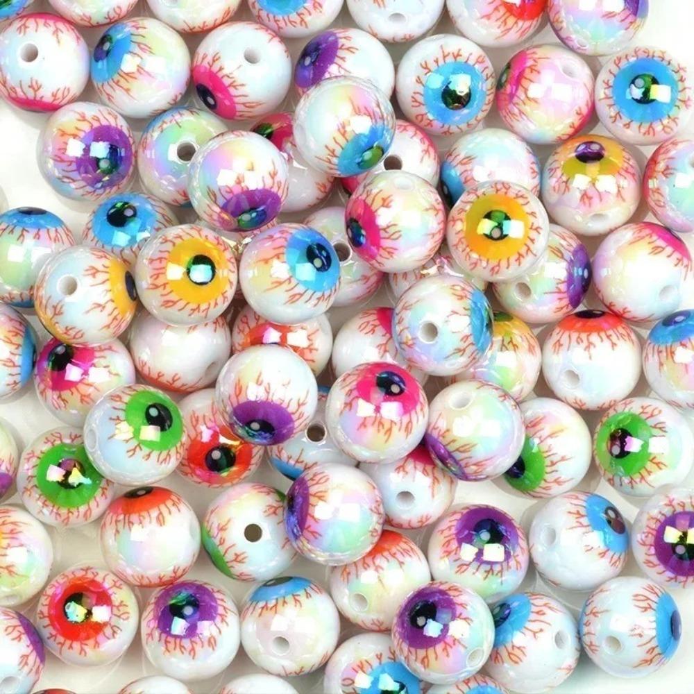 20pcs Colorful Spacer Beads Acrylic Eye Loose Beads Spooky Eyeball Beads Halloween Decor 20pcs random