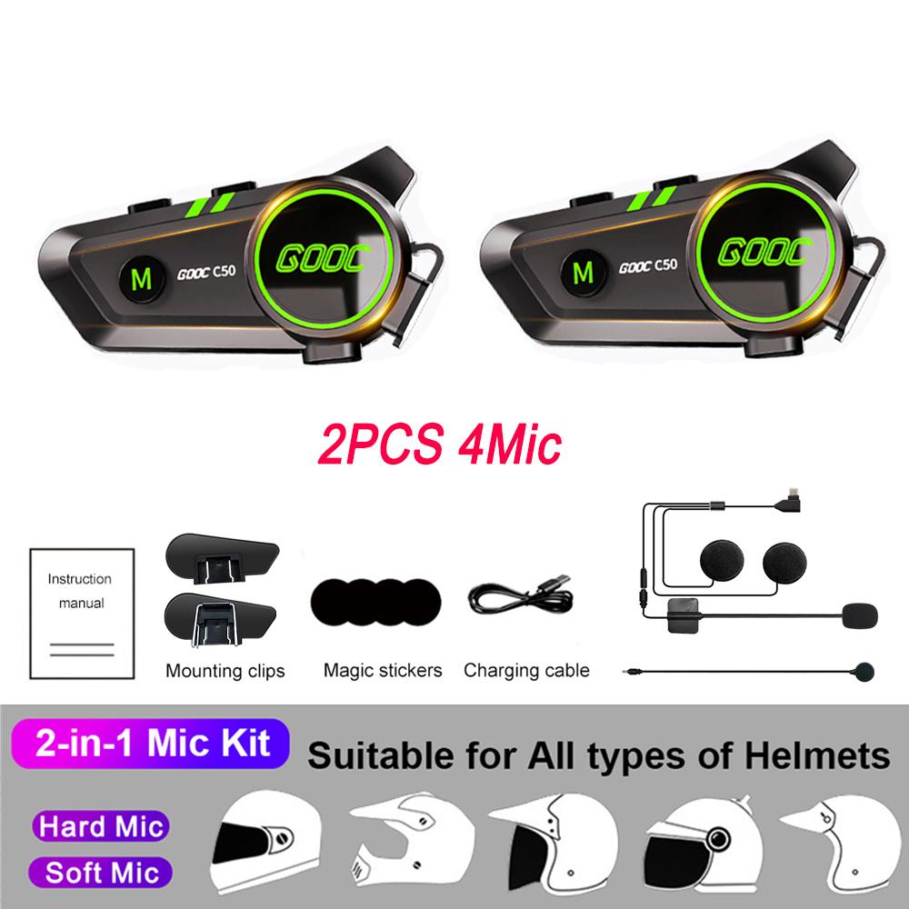 1/2Pcs C50 Motorcycle Helmet Intercom 300M Bluetooth Moto Helmet Headset Universal Pairing Wireless Intercomunicador for 5 Rider