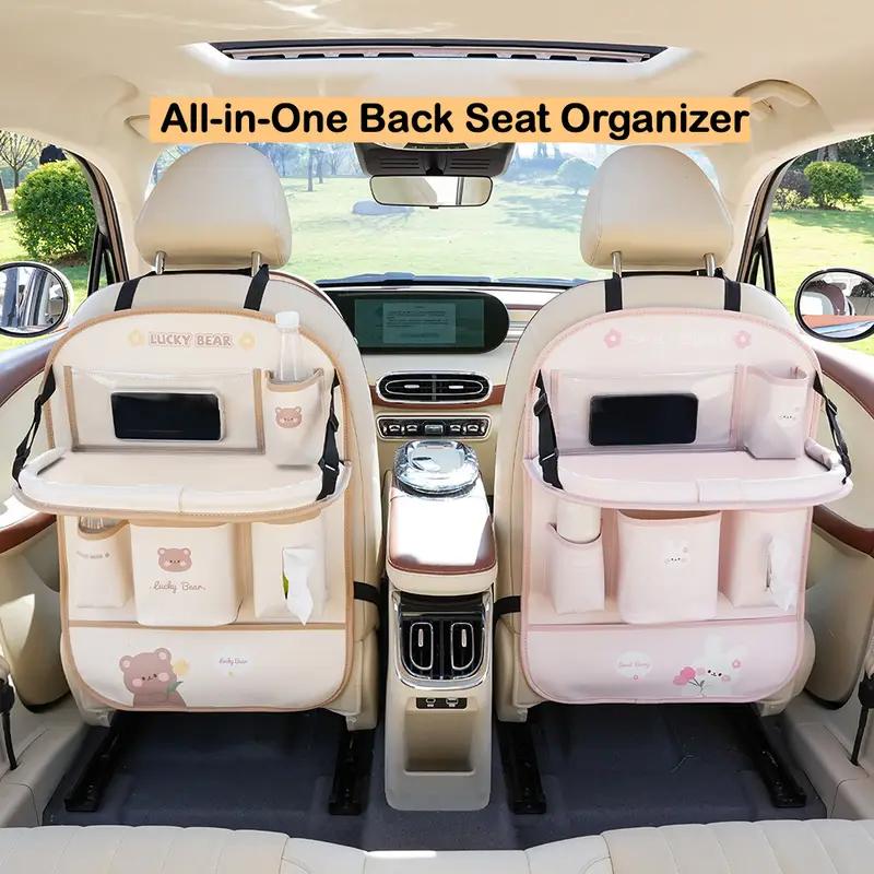 Car Seat Back Organizer-Multi-Function Storage, Foldable Dining Table Tray,Anti-Kick Pad,Decorative Car Accessory