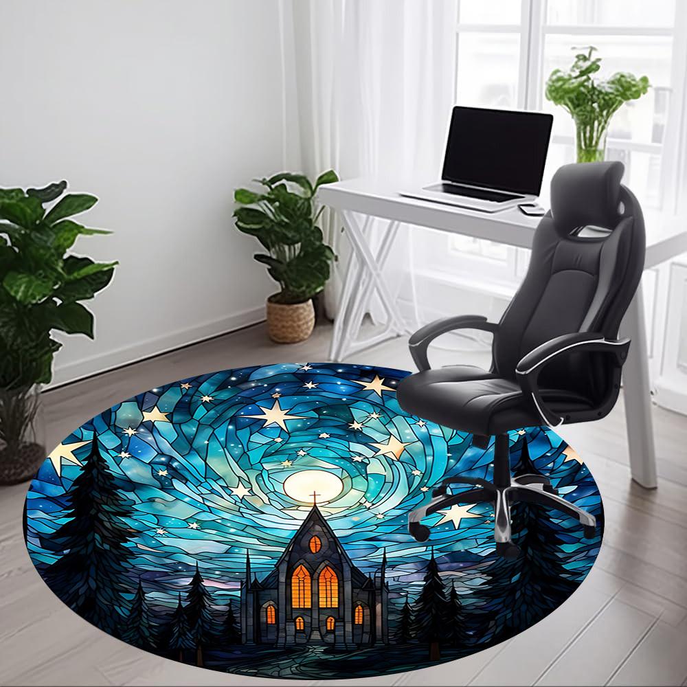 1pc Stained Glass Church Chair Carpet for Office, Non slip, Soft and Durable Office Rug
