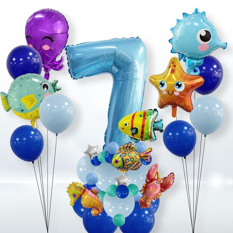 Octopus Animal Underwater World Number Balloon Kit Kids Bath Party Supplies