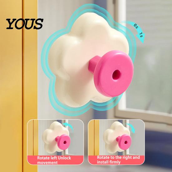 Door Hook Flower Shape Suction Cup Hook, No-Drill Plastic Cabinet Drill Handles, Rotatable Knob Adjustable Buckle for Kitchen Bathroom