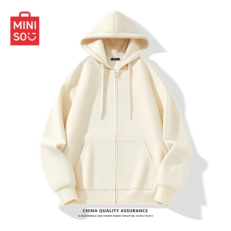 MINISO Men's 330G Heavyweight Loose Hooded Cardigan Sweatshirt