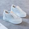 2025 autumn soft leather new inner height increase little white shoes versatile breathable mesh lace-up loose concession shoes slope heel low-top shoe