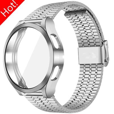 Strap+Case TPU Bumper For Samsung Galaxy Watch 7 6 5 4 40mm 44mm 5pro 45mm  6classic 47mm 43 Stainless Steel Band Protector Case