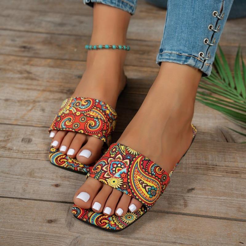 

Модные новые женские тапочки Модные тапочки больших размеров Босоножки с богемным цветочным узором Повседневная легкая обувь Женские домашние шлепанцы Женские 43 красный
