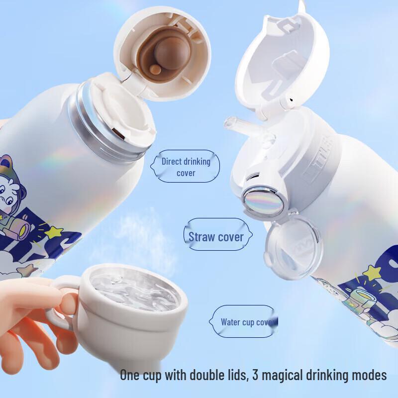 FUGUANG Kids Insulated Water Bottle with Straw & Double Lid, 550ml