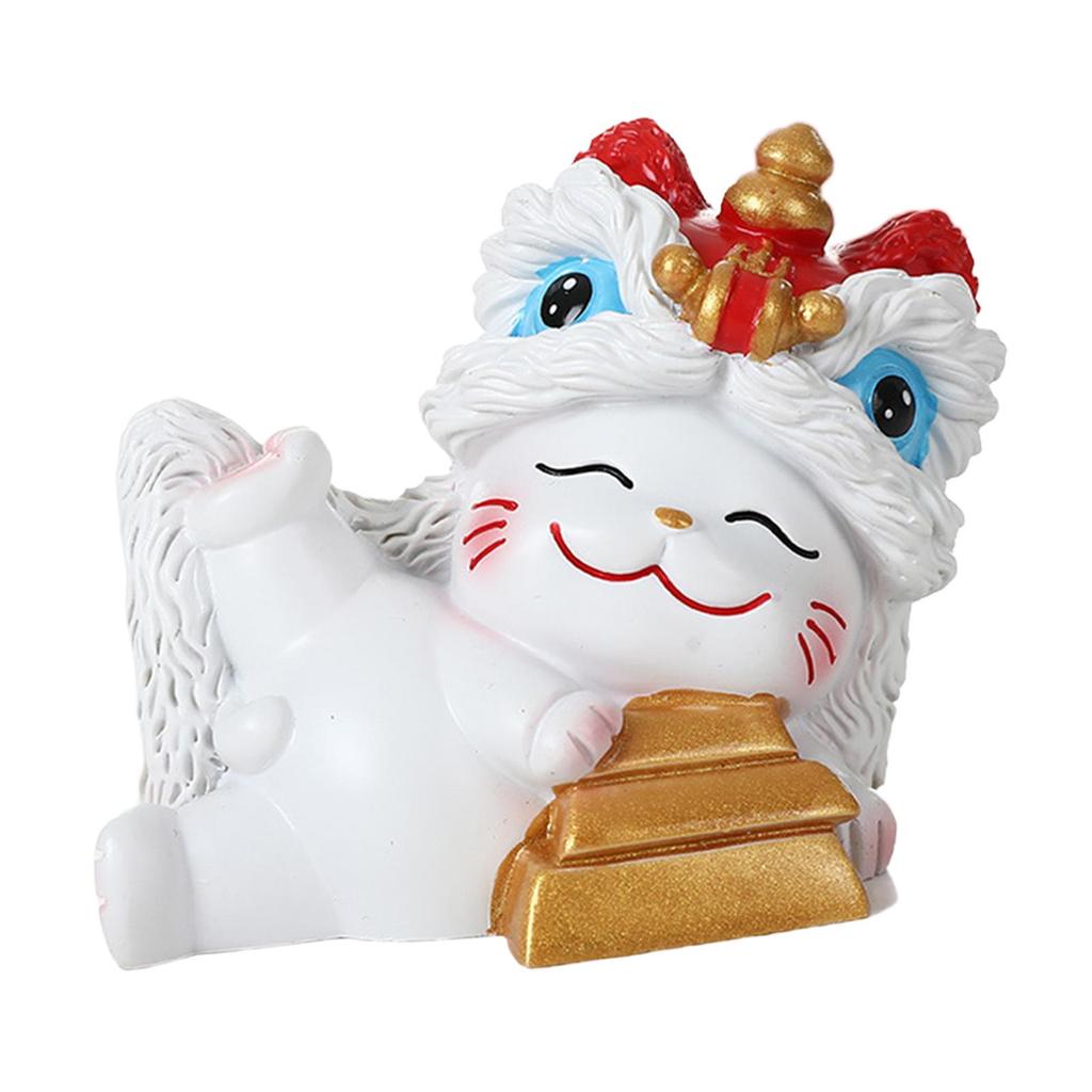 Lucky Cat Figurine Resin Decorative Animal Sculpture Miniature Things Shelf Ornament for Home Office Car Dashboard