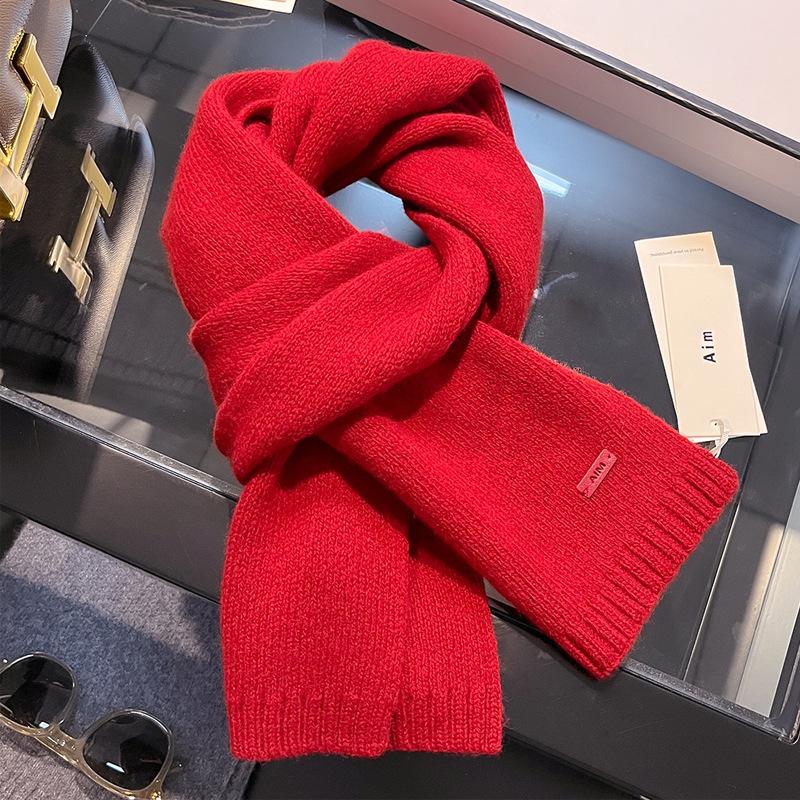 100 Pure Wool Small Scarves for Women's Winter New Ankola Red Warm Knitted Versatile Women's Scarves