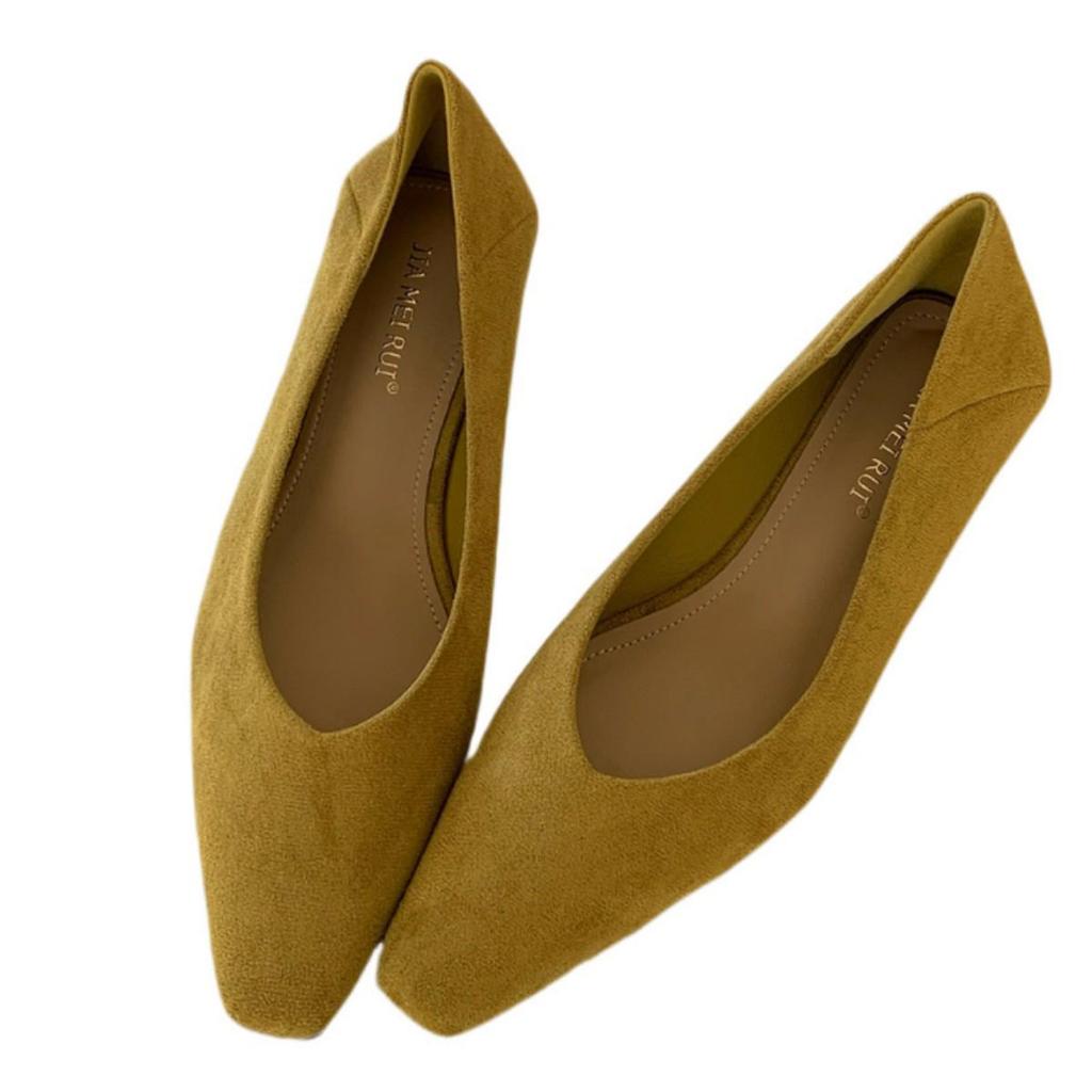 Damen Wildleder Schuhe mit eckiger Zehenpartie und niedrigem Absatz, zum Hineinschlüpfen, Koreanischer Stil, vielseitig für alle Jahreszeiten, Neue Kollektion 2025