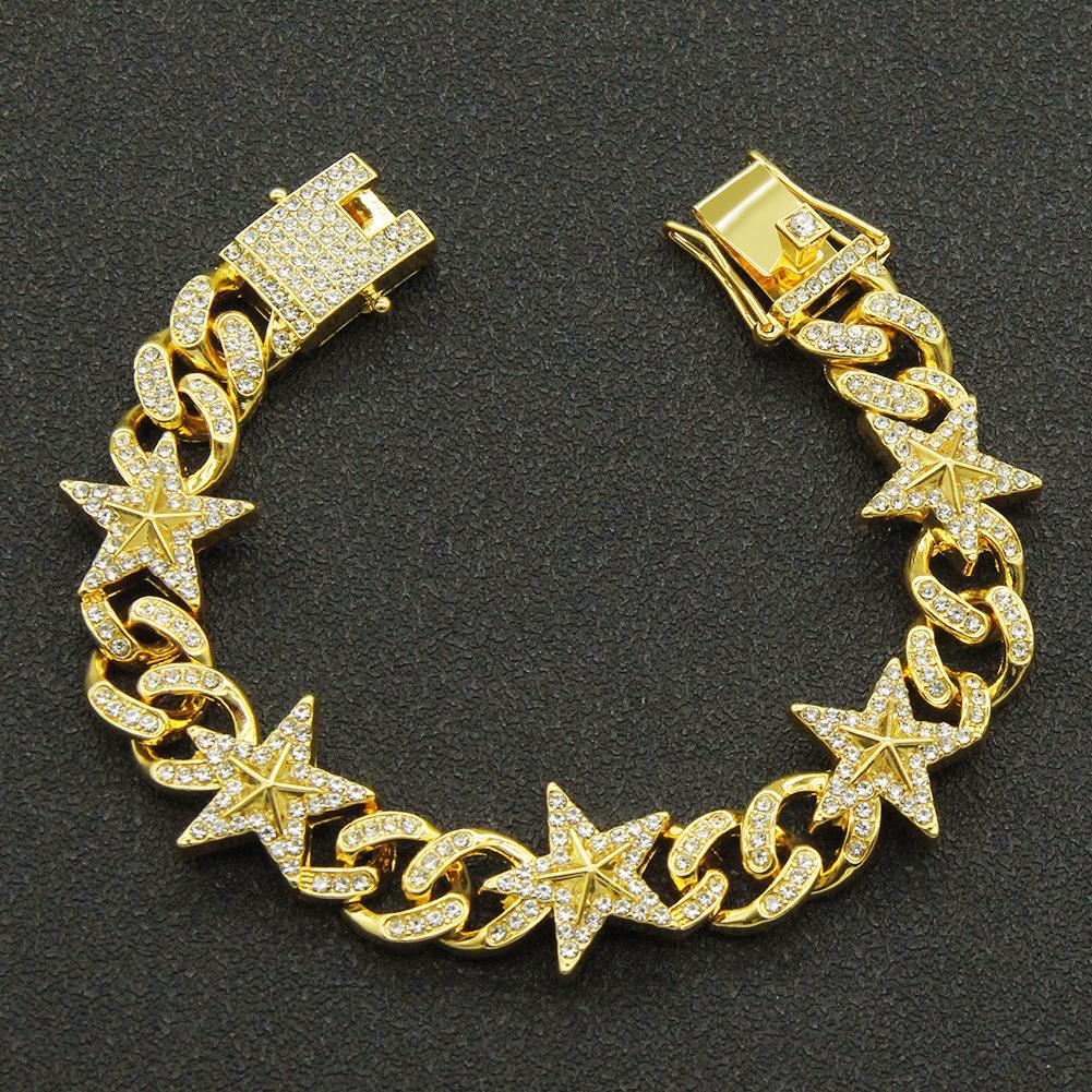 

Европейский и американский хип-хоп 3D звезда полный бриллиант кубинский браслет цепь для мужчин - модный уличный стиль золотой