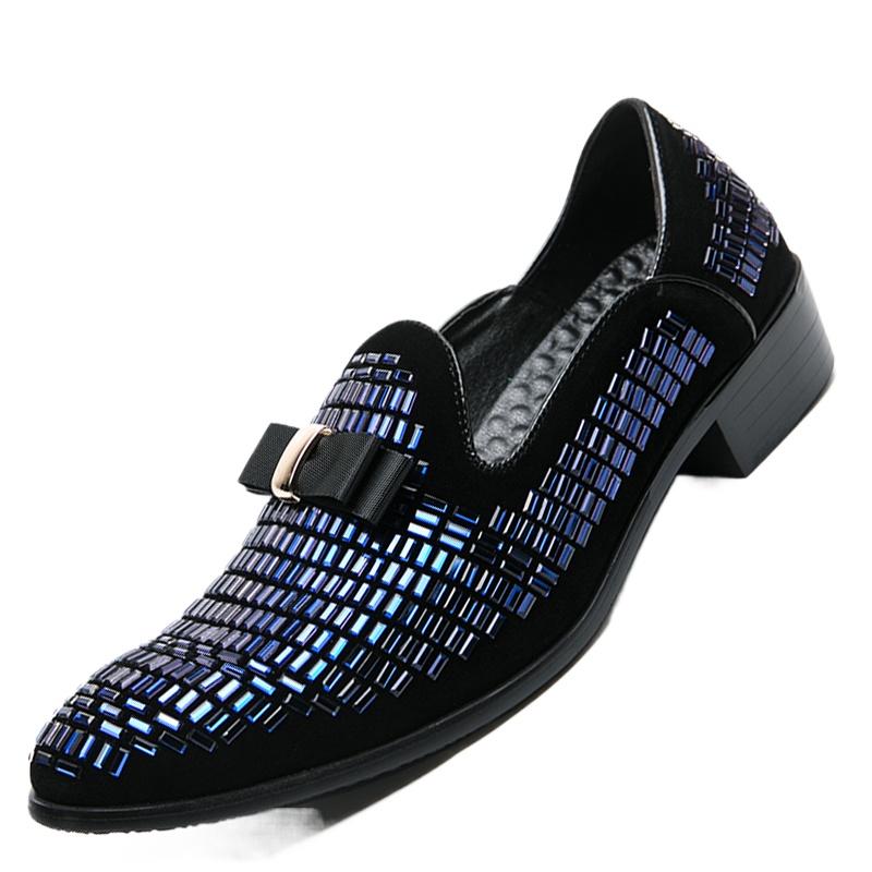 Fashion 2025 Men Evening Formal Dress Rhinestone Shoes Loafers Casual Prom Wedding Party Leather Slip on Shoes Silver Zapatillas Male