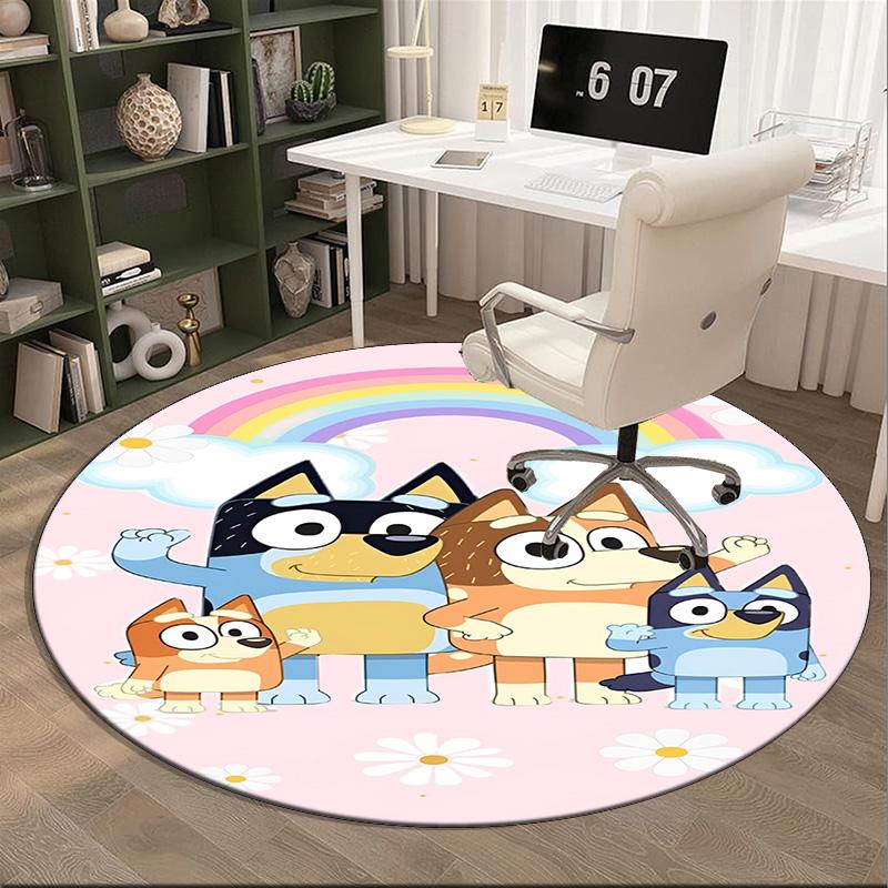 Bluey Friends Adventure Round Rug for Livingroom,Bedroom, Palyroom, Chair Rug, Area Rug, Circle Carpet, Fan Christmas Gift