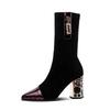 Fashion Elegant Heeled Slip On Rhinestone Women's Half High Boots New In Ladies Mid Calf Shoes 2025 Novelty Goth Luxury Hot Work Boot