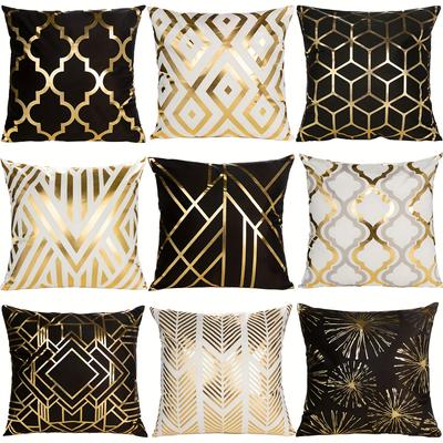 1pc, Boho Golden Plated Decor Throw Pillow Cover, Short Plush Geometry Cushion Case,For Sofa Bed Car,Modern Home Decor Pillowcase,18x18In,No Insert