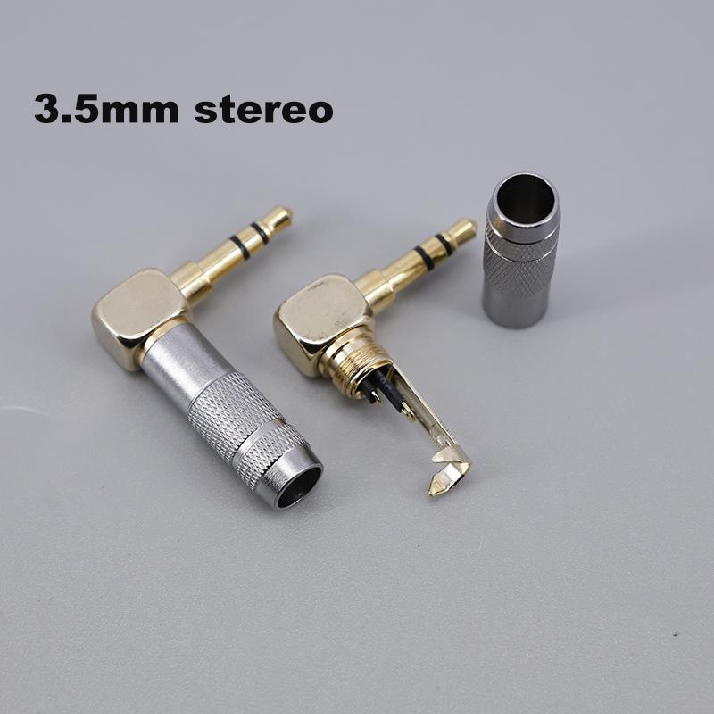 Right Angle Silver Gold Plated Audio 3.5mm Jack Male for Soldering 3 Pole Stereo 90 Degree Earphone Plug Connector Plug