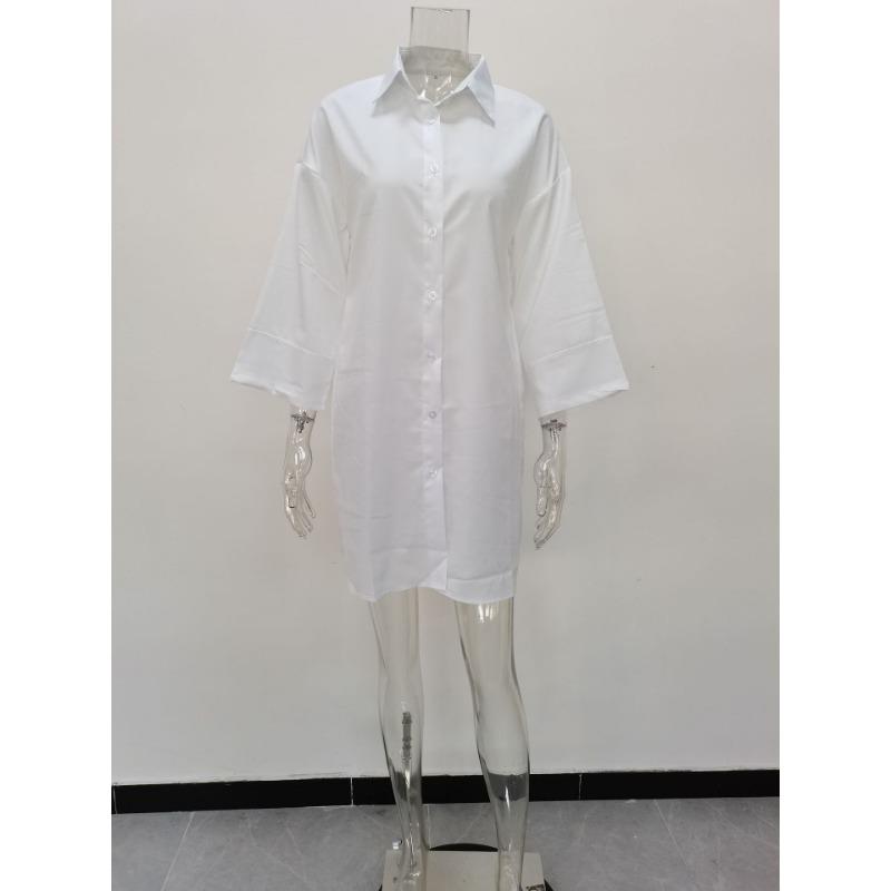 Spring and Autumn Women's Dress Plus Size Solid Colour Loose Shirt Dresses