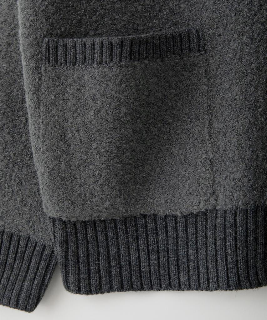 Sseomweeobeoteo Rima Boucle V-Neck Cardigan - Charcoal
