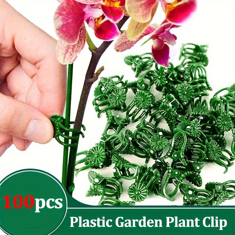 100pcs Plastic Garden Plant Clips, Dark Green & Coffee Brown Support Clips for Orchids,Safe Upright Plant Growth Gardening Tools