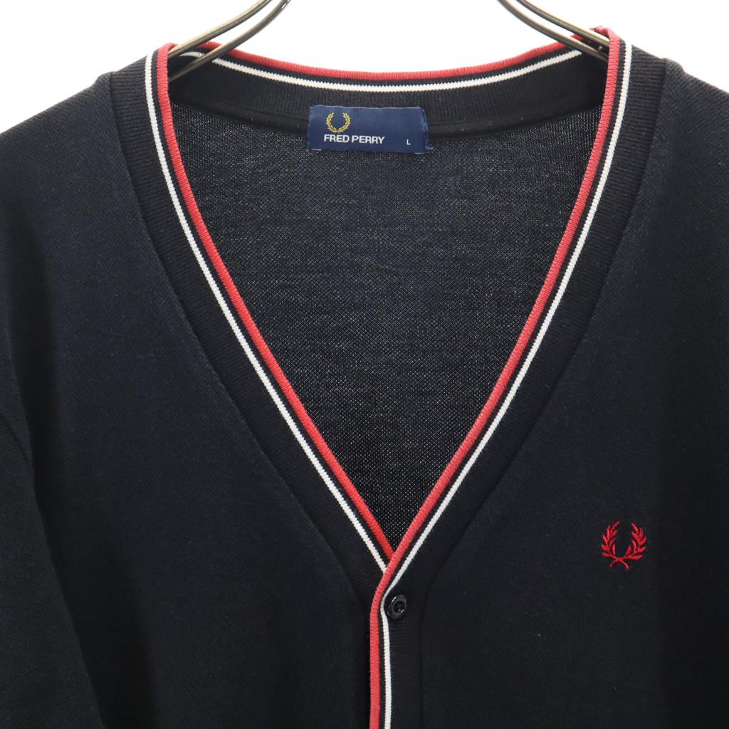 FRED PERRY Long sleeve V neck cardigan L black Fawn Men's Used