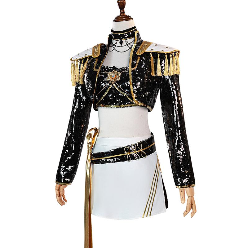 Rumi Zoey Mira Cosplay KPop Lovci démonů Cosplay Kostým Paruka Ženy Černý Zlatý Oblek Halloweenská Párty Oblečení pro Hraní Rolí
