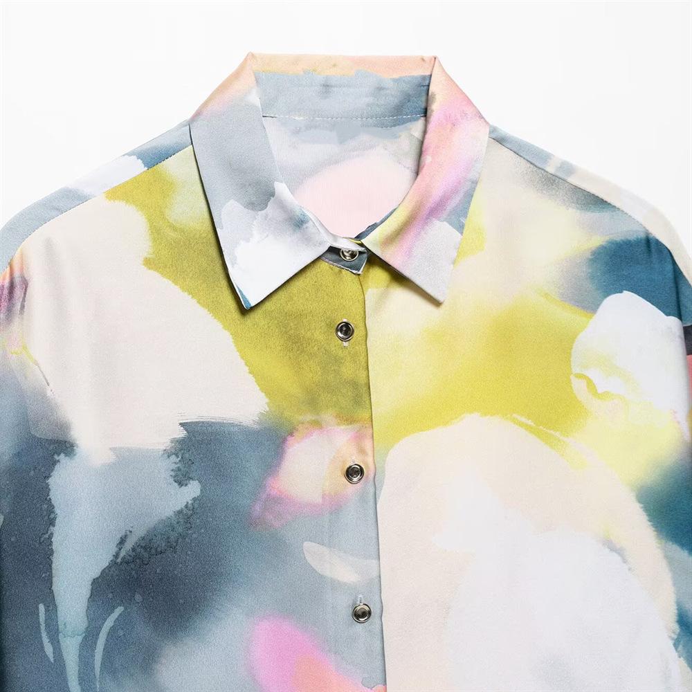 Spring/Summer 2025 Women's Versatile Silk Satin Print Shirt