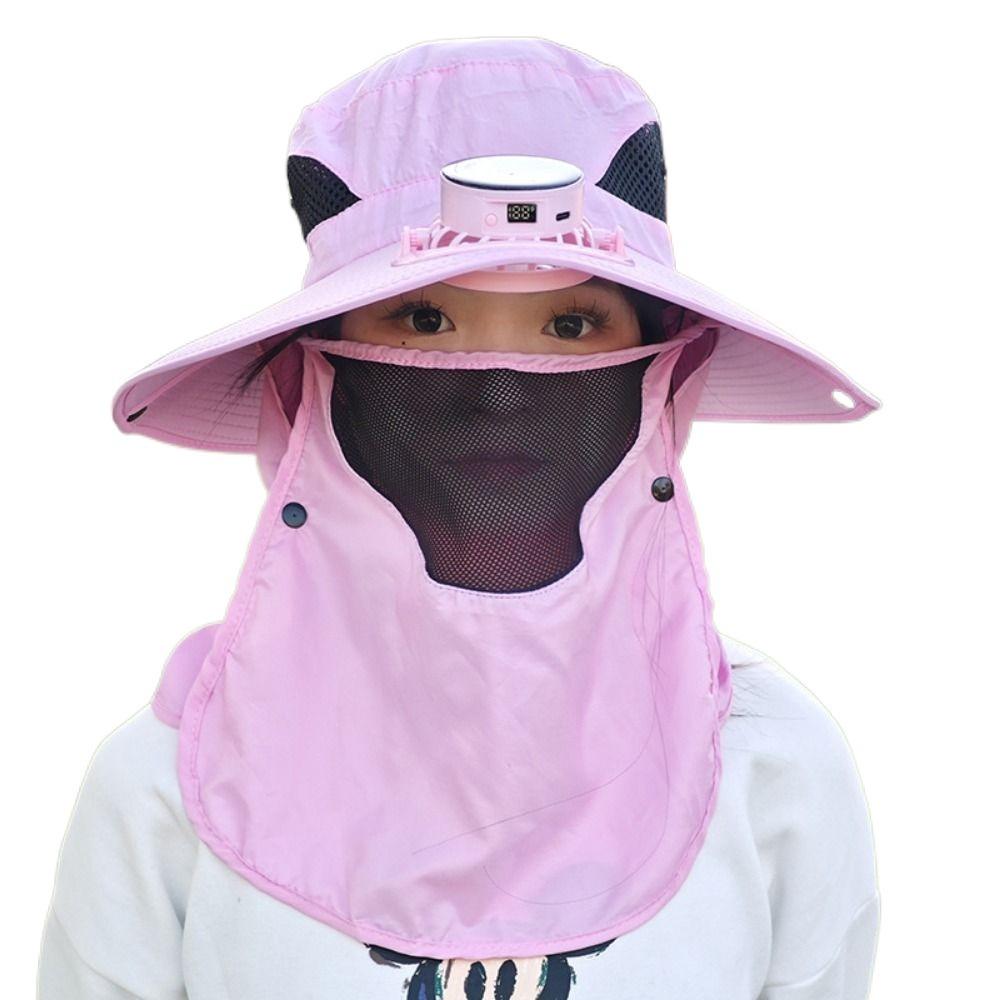 Neck Protection Sun Hat with Solar Fan Digital Display Screen Face Cover Bucket Hat  Hiking