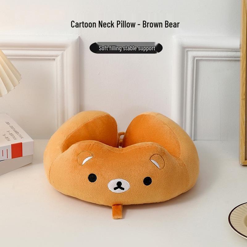 Cartoon Portable U-Shaped Neck Pillow - Foldable & Multifunctional for Travel