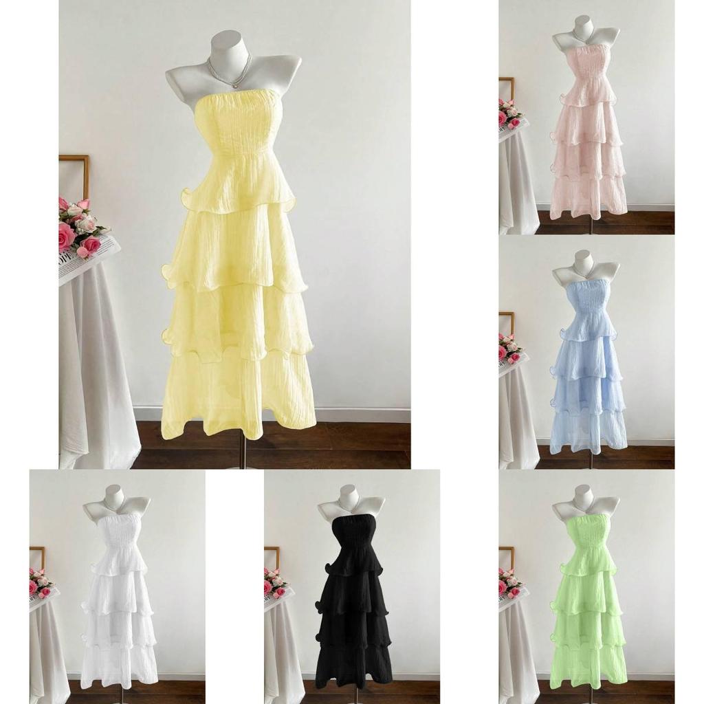 Summer Knit Dress With Ruffled Hem And High Waist For Women