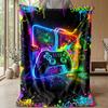 Neon Game Controller Art Theme Blanket Lightweight Warm Flannel Blanket Decorative Throw Blanket for Home Decoration