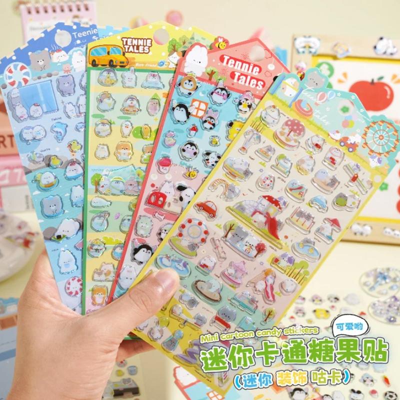 4pcs Sticker Kawaii Animal Relief Crystal Cute Diy Mobile Phone Decor Student Hand Account Stationery 3d Kid Friendly Entertaining Fun Play Safe