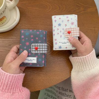 Floral Print Wallet Korean-Style Pu Card Holder Compact Card Holder Simple Stylish Women'S Trifold Wallet For Short Trips Daily